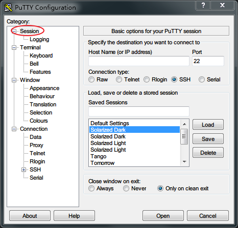 PuTTY Save Session